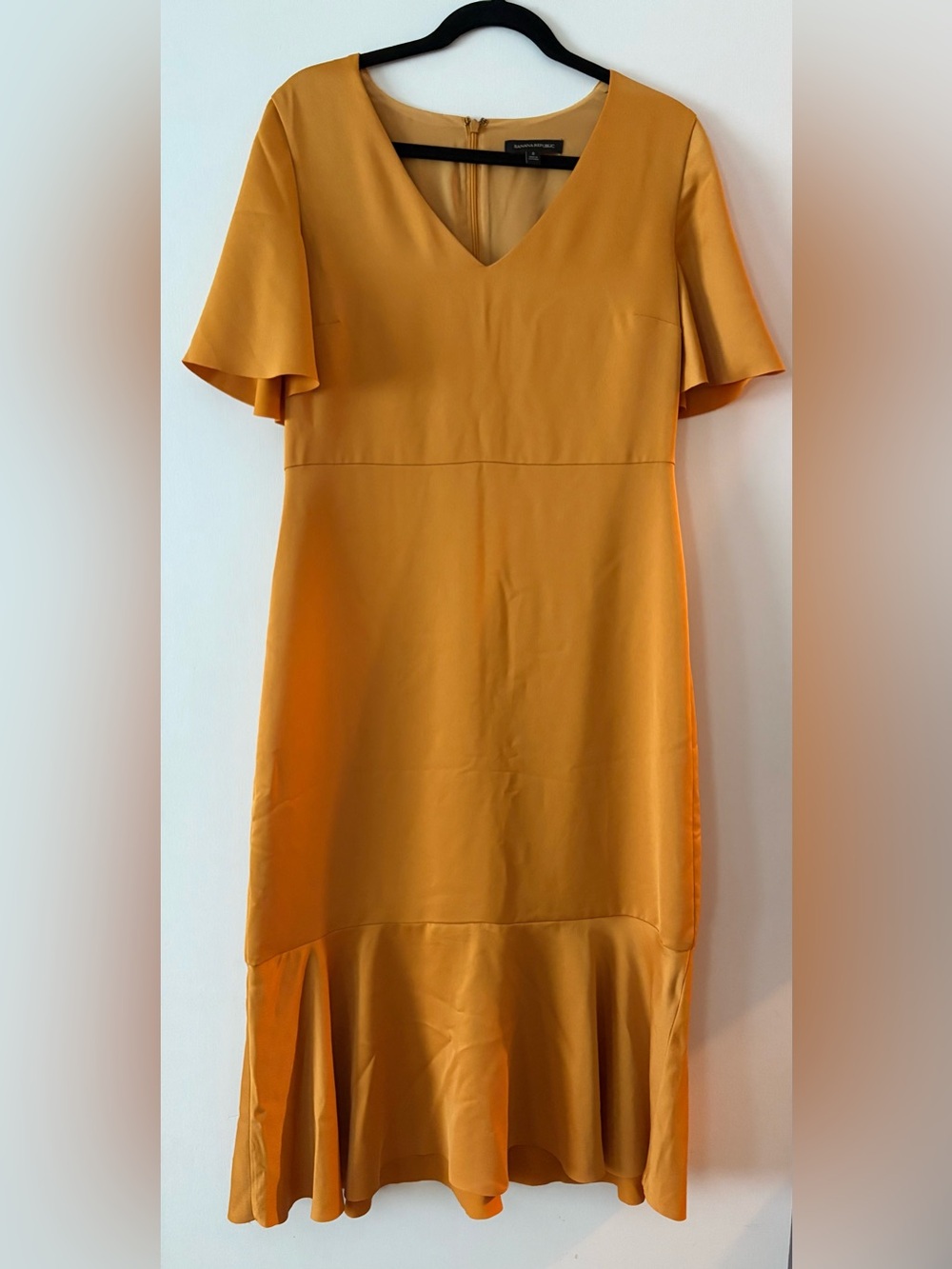 Banana Republic Midi Dress Mustard Yellow Flutter Sleeve Flounce Hem